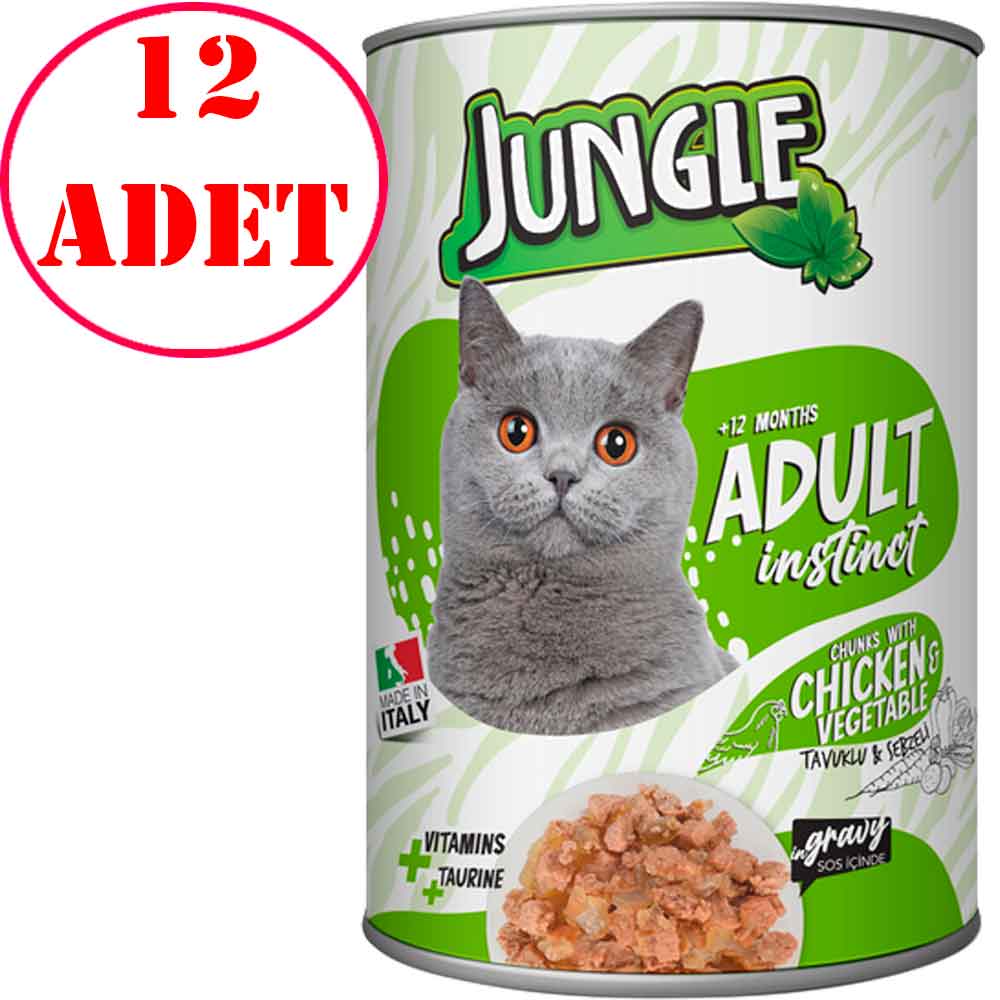 Jungle Kedi Konservesi Tavuklu Sebzeli 415 GR 12 AD